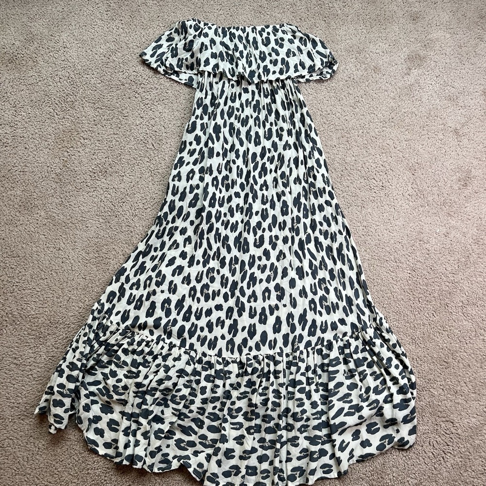 Sea Lustre Animal Print Strapless Ruffled Asymmetric Ivory Dress Rayon S/M